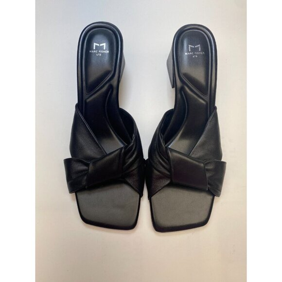 Marc Fisher Women's Calia Heeled Black Leather Sandal Sz 11 - Picture 2 of 9